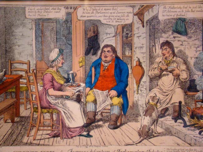 Two late 18th or early 19th century British political satirical hand colored engravings